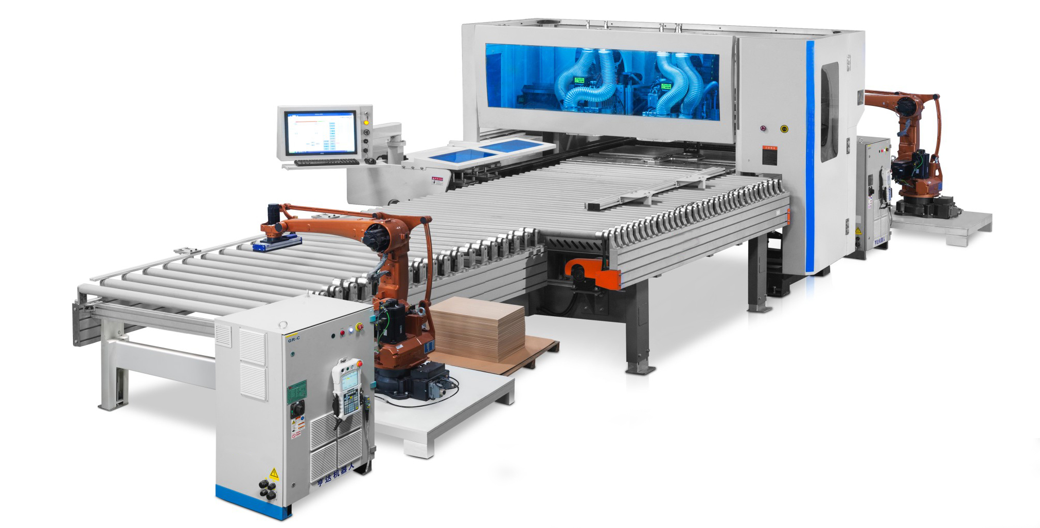 Full automatic CNC Six-sided Drilling and Milling Production Line with Robots