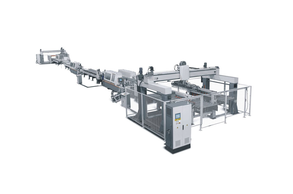 Automatic Loading and Unloading Edge Banding Production Line--2 single-sided edge banding machines+1 two-sided banding machine